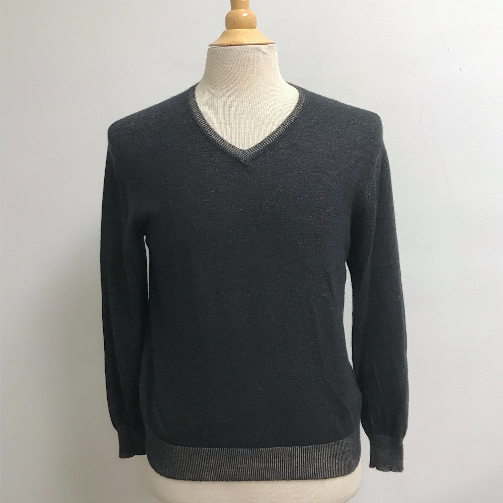 Zegna charcoal black cashmere silk cotton v neck sweater S Italy
